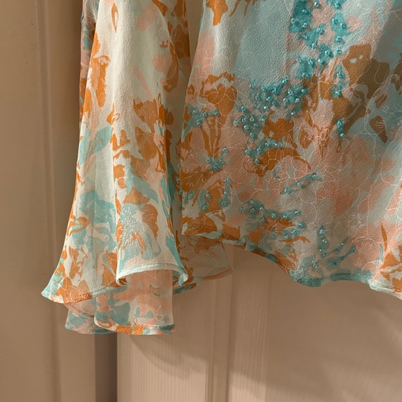Ice Floral Ruffle Blouse - Teal and Orange - Picture 5 of 12